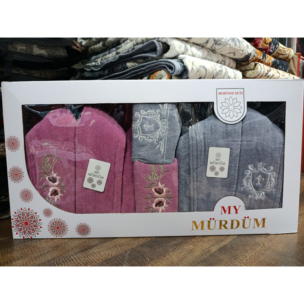 حوله تن پوش ست عروس و داماد برند موردوم 8 تکه (طوسی، سرخابی) - کالا قسط آرام