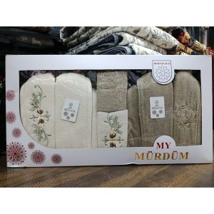 حوله تن پوش ست عروس و داماد برند موردوم 8 تکه (قهوه ای، سفید) - کالا قسط آرام