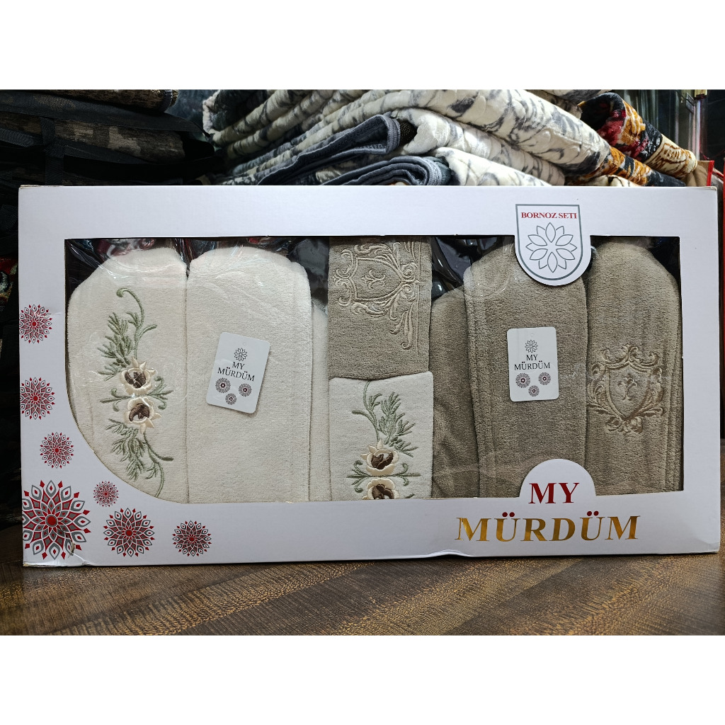 حوله تن پوش ست عروس و داماد برند موردوم 8 تکه (قهوه ای، سفید) - کالا قسط آرام