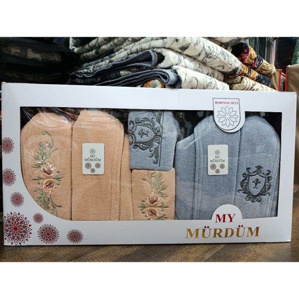 حوله تن پوش ست عروس و داماد برند موردوم 8 تکه (طوسی، هلویی) - کالا قسط آرام