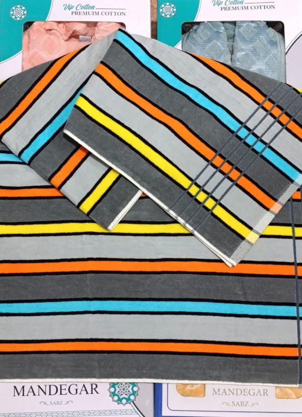 حوله حمام ماندگار راه راه سایز 160 * 95  طوسی - کالا قسط آرام