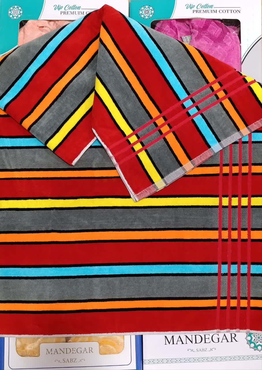 حوله حمام ماندگار راه راه سایز 160 * 95  قرمز - کالا قسط آرام