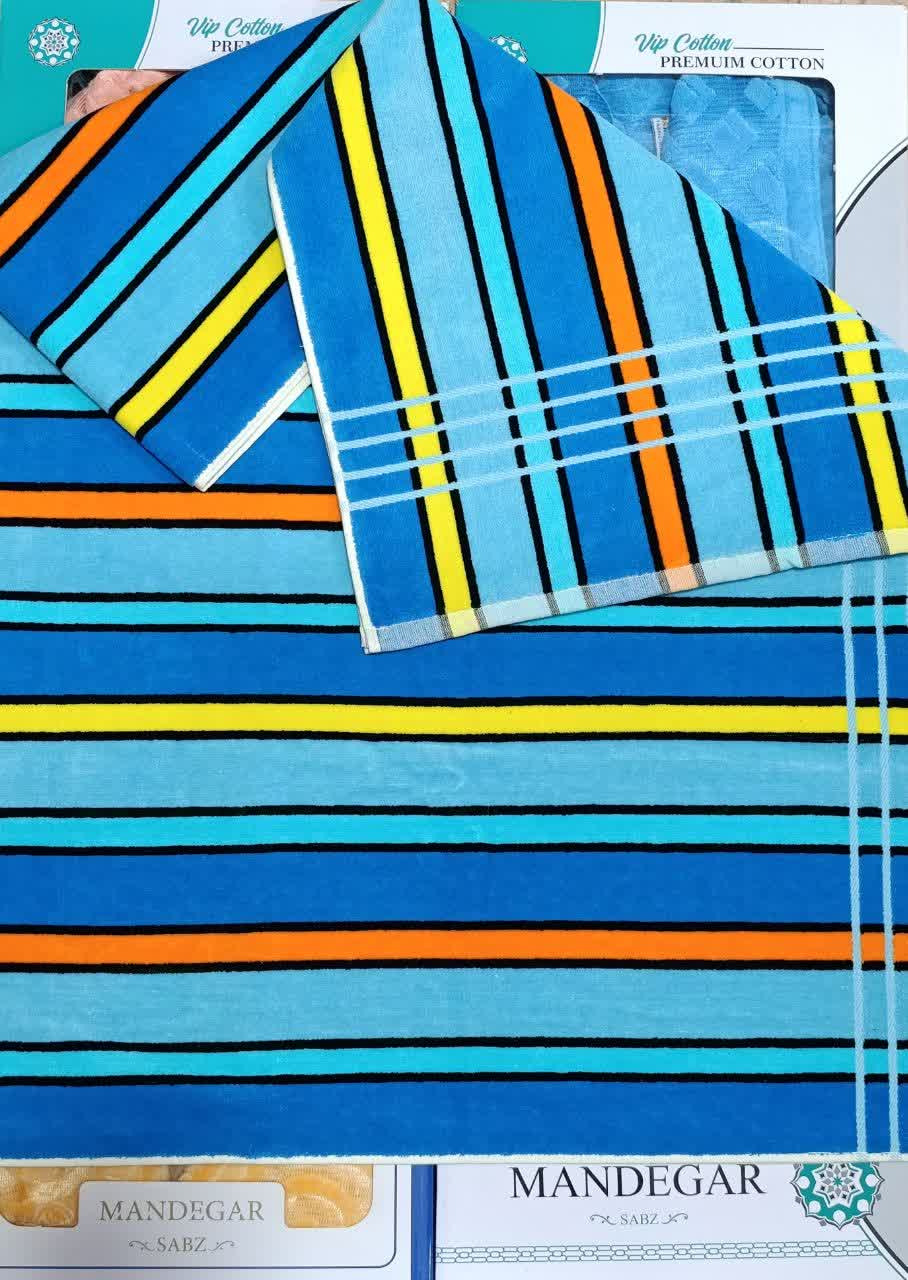 حوله حمام ماندگار راه راه سایز 160 * 95  آبی - کالا قسط آرام