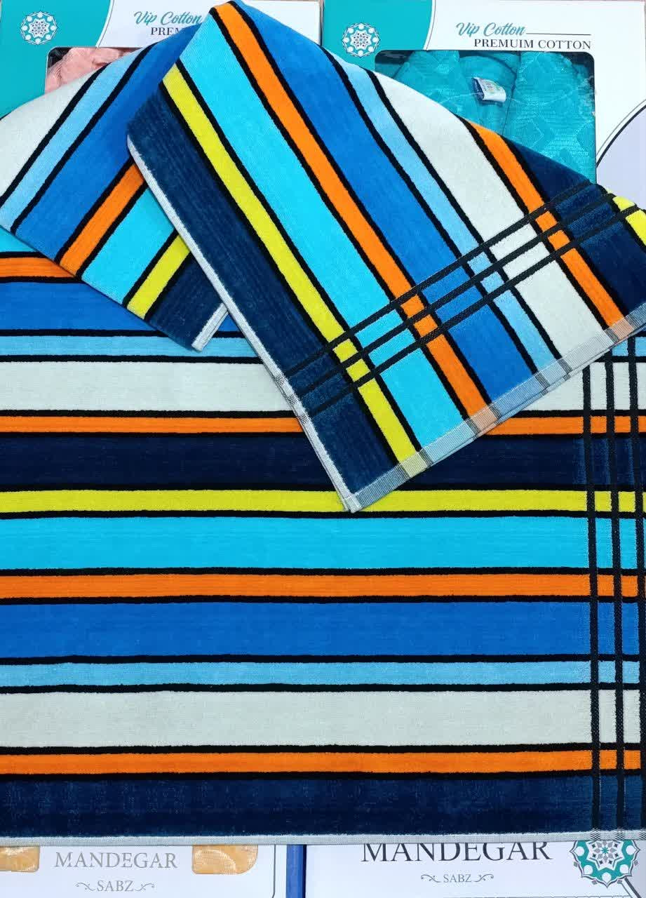 حوله حمام ماندگار راه راه سایز 160 * 95  سرمه ای - کالا قسط آرام