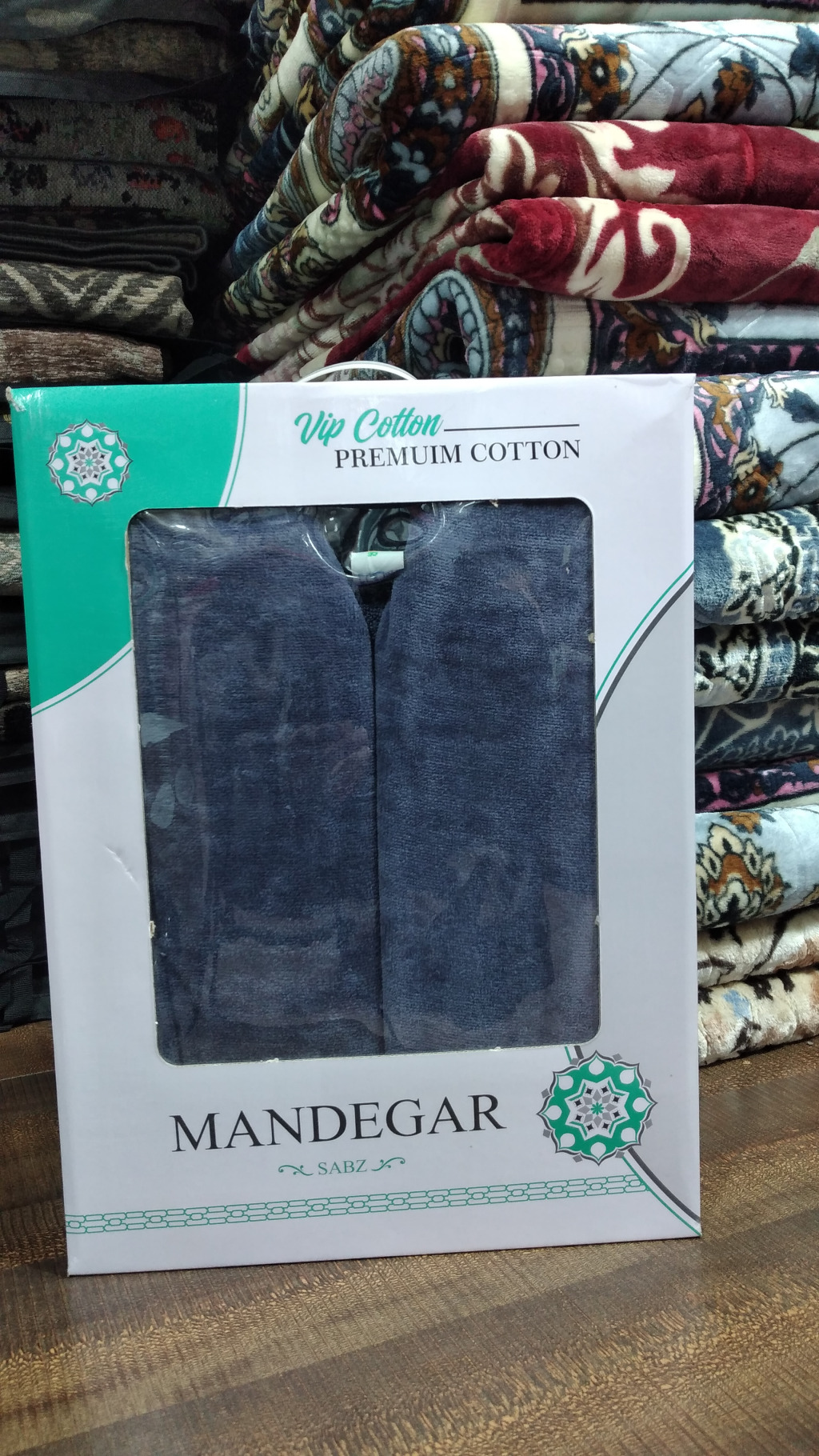 حوله تن پوش ماندگار سایز 135 ( XL ) طوسی آبی، نخ رومی - کالا قسط آرام